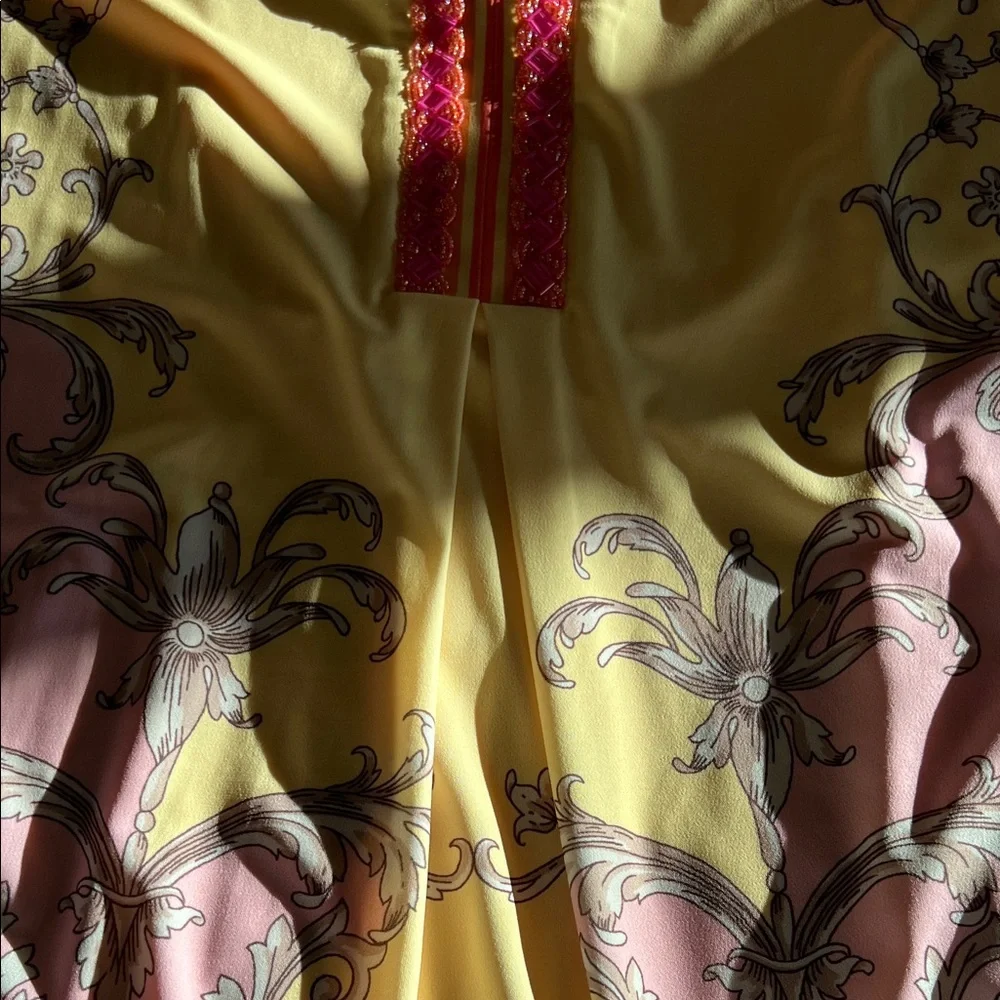 Hale Bob Beaded Long Sleeve Dress in Yellow and Pink, NWT, L - Picture 7 of 12